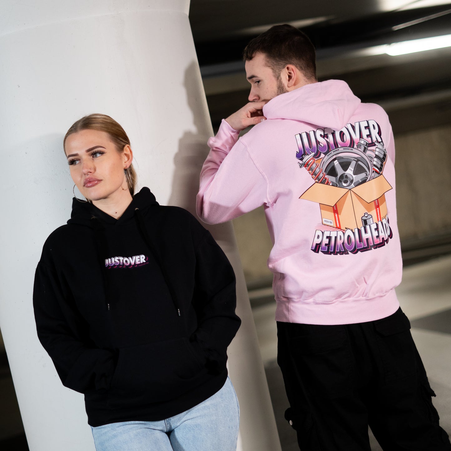 JUSTOVER CAR PARTS HOODIE BLACK