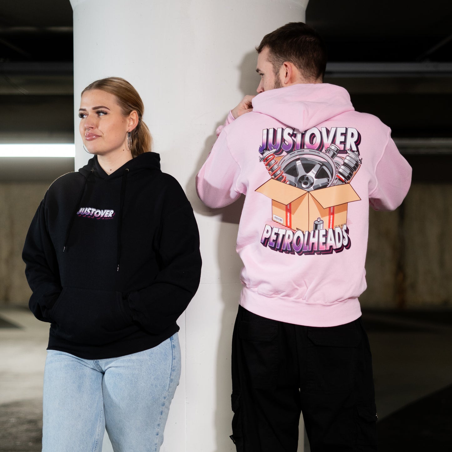 JUSTOVER CAR PARTS HOODIE PINK